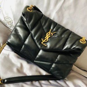 YSL Saint Laurent Black and Gold Embossed Leather